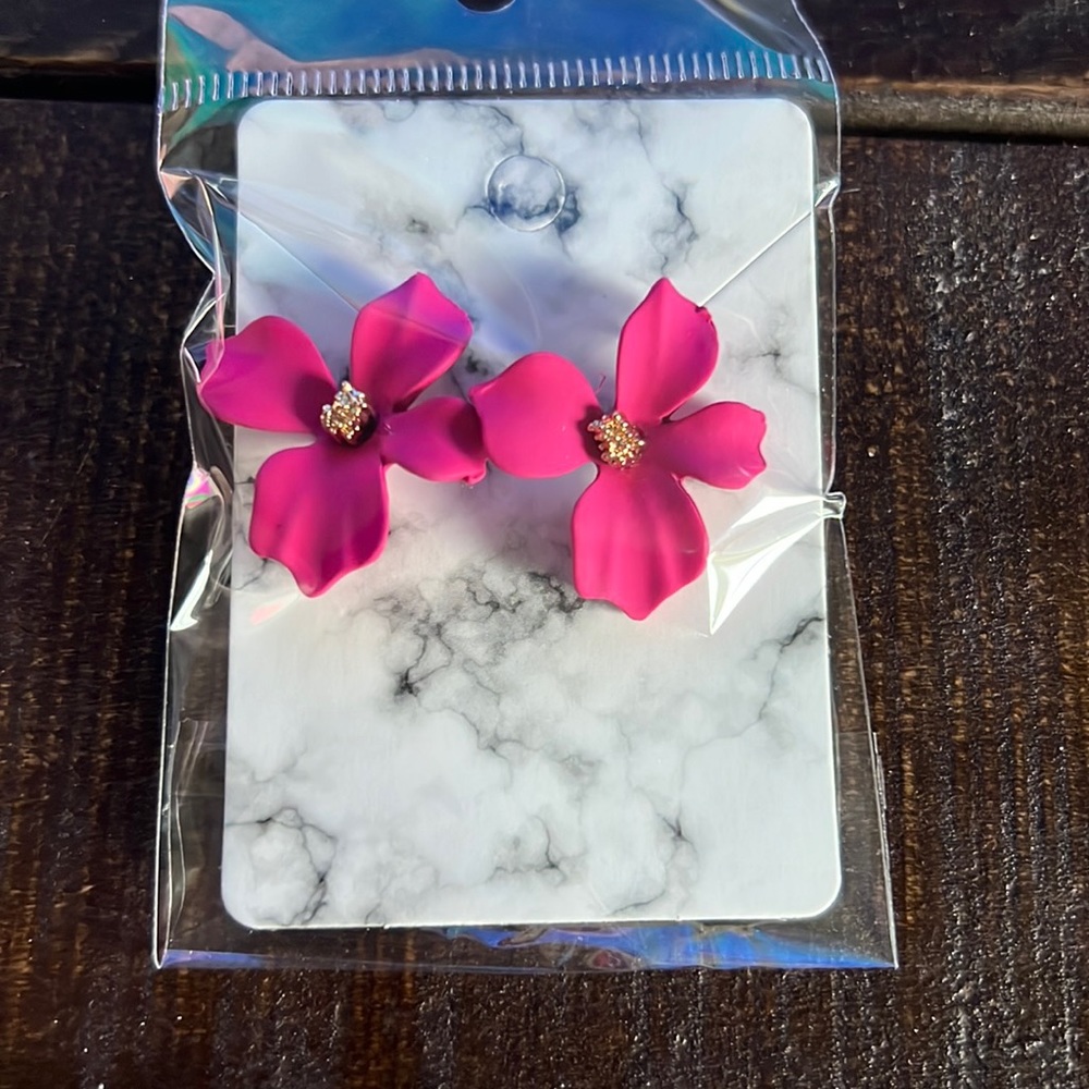 Pink flower earrings